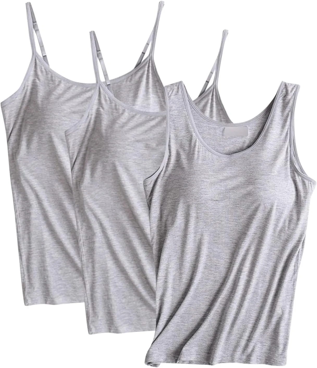 3 Pack Women Camisole and Tank Tops,Summer Soft Cozy Modal Built-in Bra Undershirts Sleeveless Scoop Neck Yoga Tees