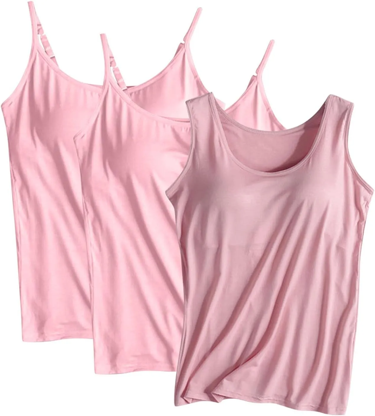 3 Pack Women Camisole and Tank Tops,Summer Soft Cozy Modal Built-in Bra Undershirts Sleeveless Scoop Neck Yoga Tees