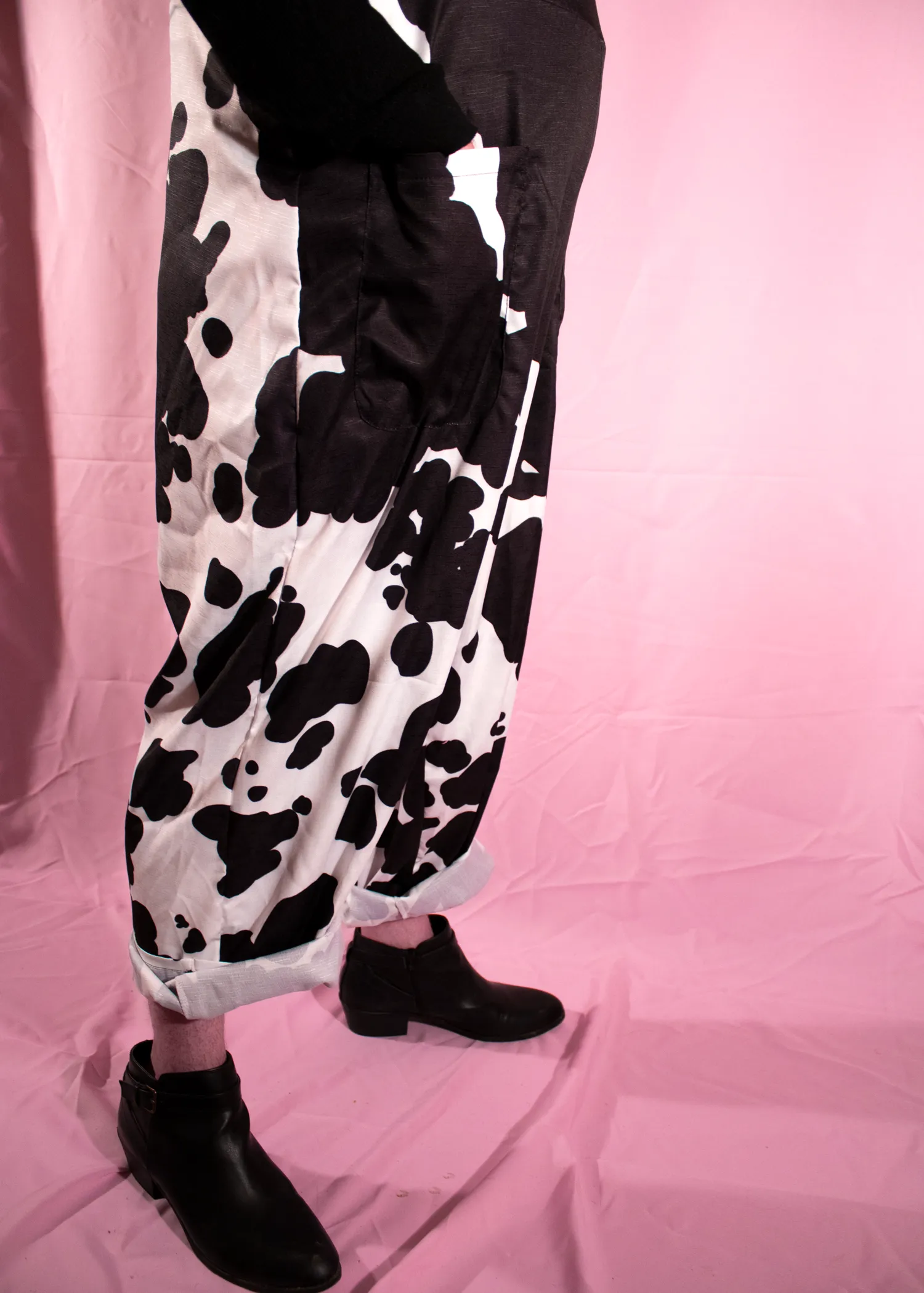 3XL Cow Print Dungarees in Blue