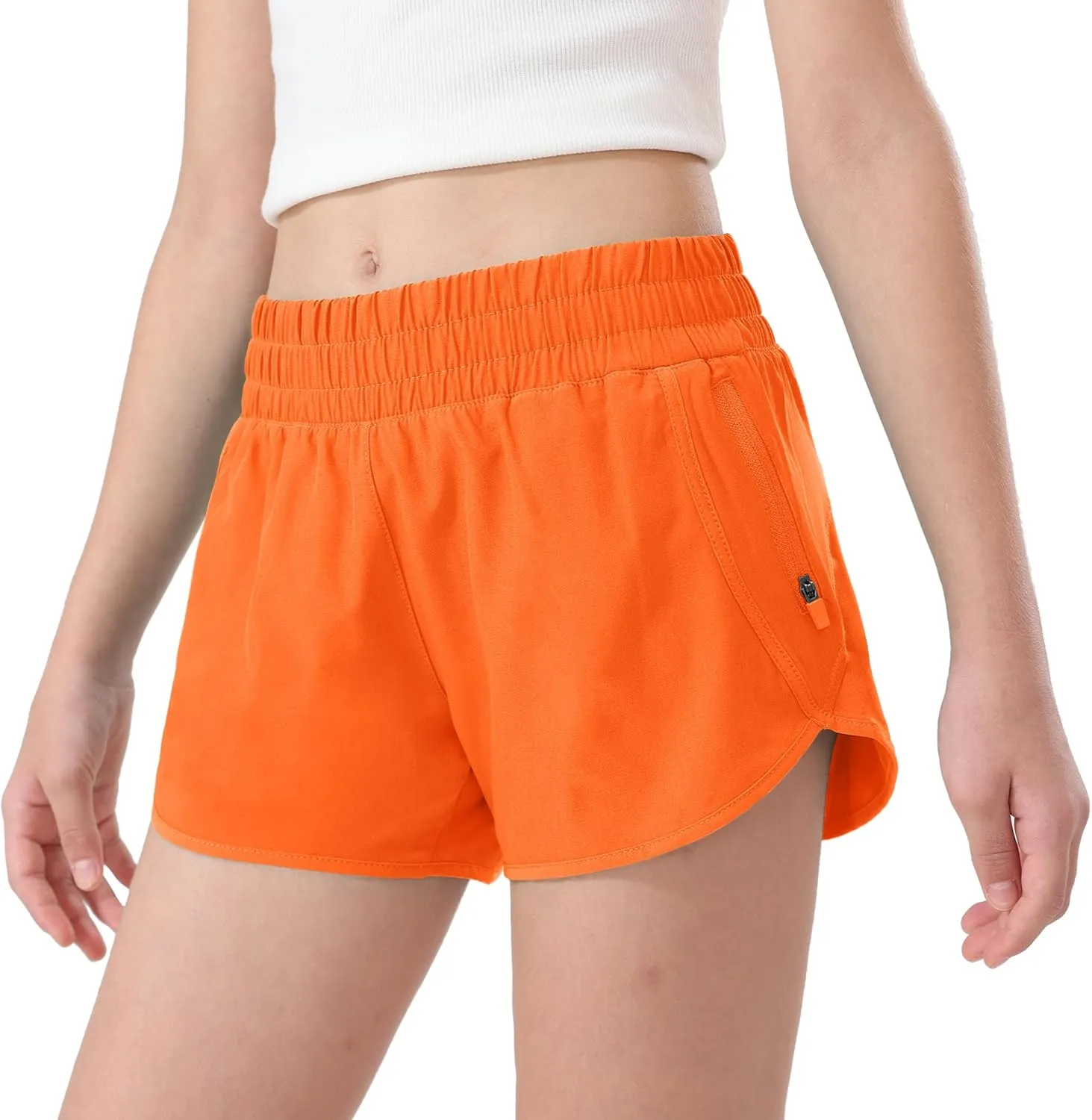Aurefin Girls Athletic Shorts, Teen Kids Quick Dry Running Shorts with Zip Pocket Lightweight Track Workout Active shorts