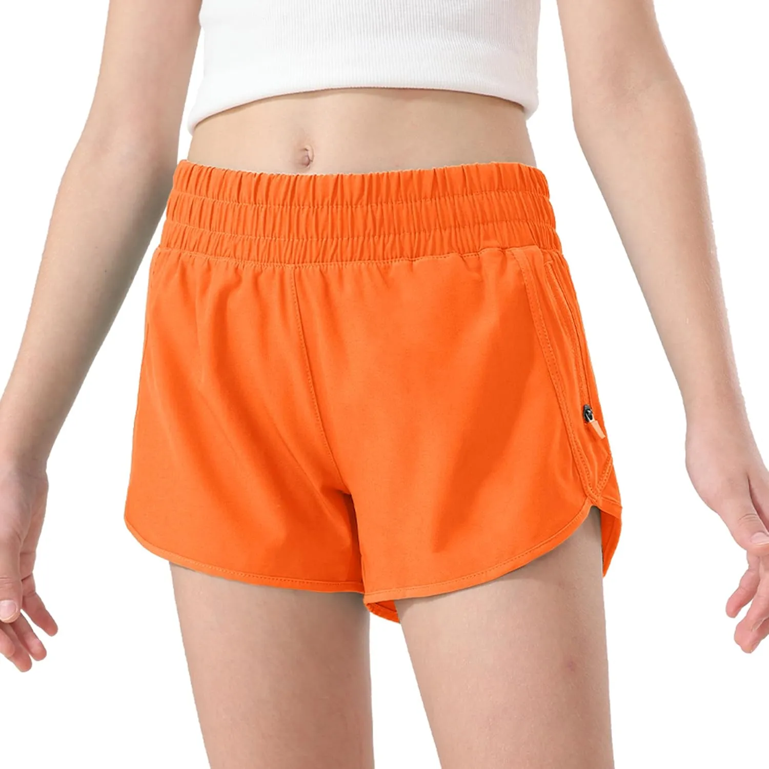 Aurefin Girls Athletic Shorts, Teen Kids Quick Dry Running Shorts with Zip Pocket Lightweight Track Workout Active shorts