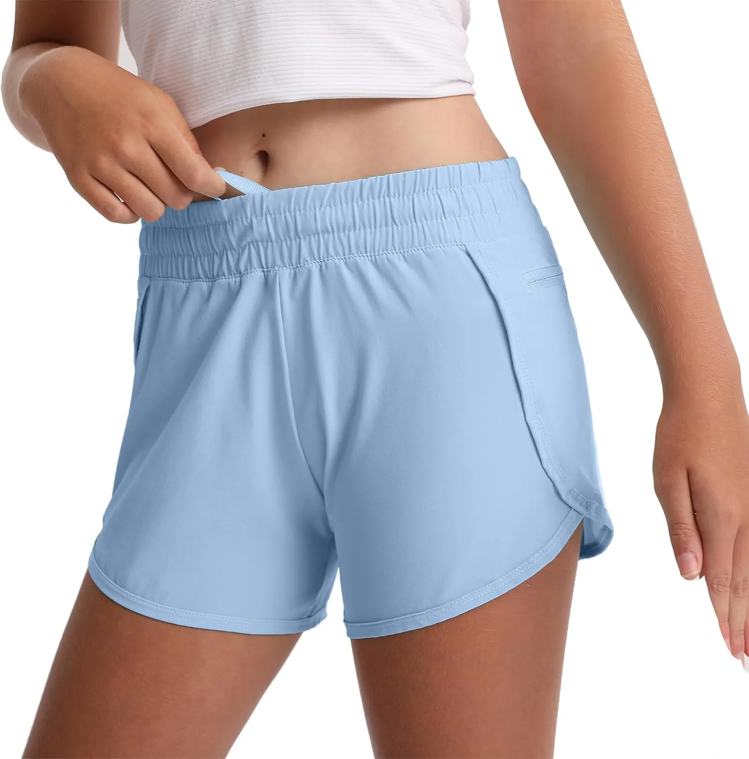 Aurefin Girls Athletic Shorts with Zip Pockets, Teen Kids Quick Dry Running Shorts Lightweight Workout Sports Active shorts