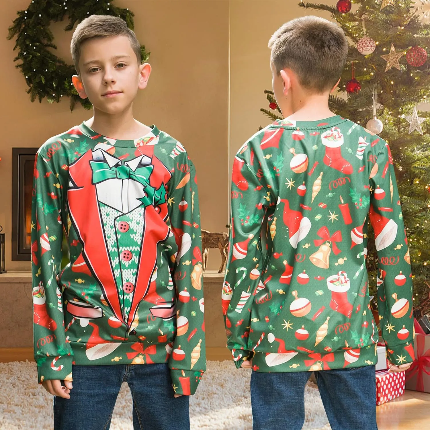 BFUSTYLE Boy Girl Ugly Christmas Sweatshirt Kids Fleece Cool Xmas Pullover 4-16 Years