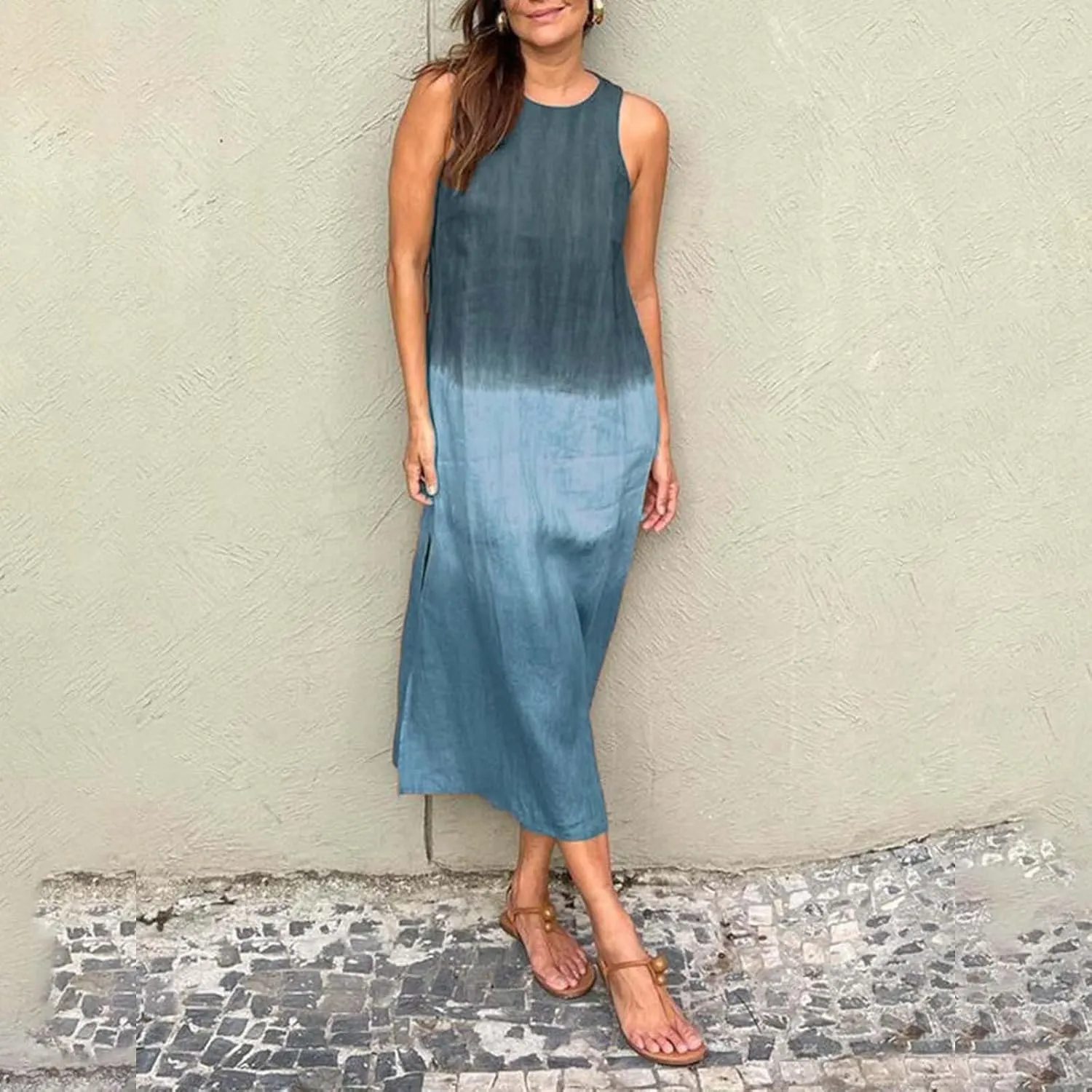 Color Block Max Dress for Women 2024 Summer Casual Sleeveless Bodycon Dress Flowy Swing Shift Dress Boho Tank Dress