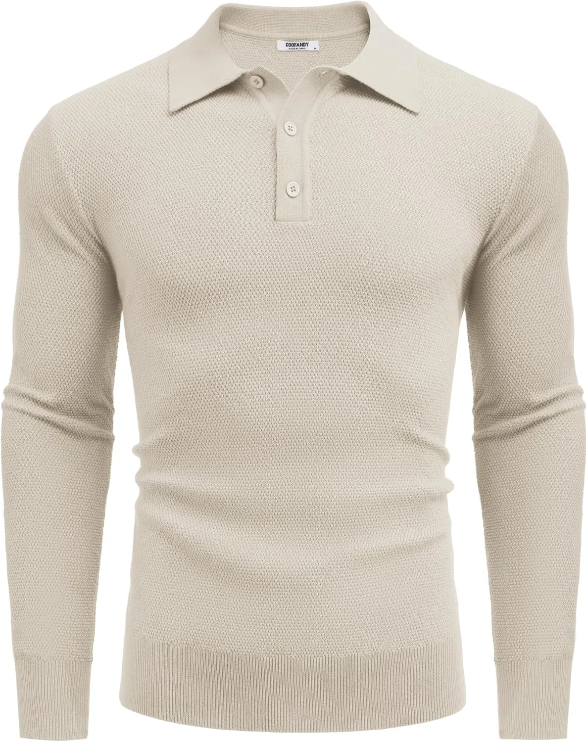 COOFANDY Mens Knit Polo Shirts Long Sleeve Casual Polo Sweaters Shirt Waffle Textured Collared Sweater