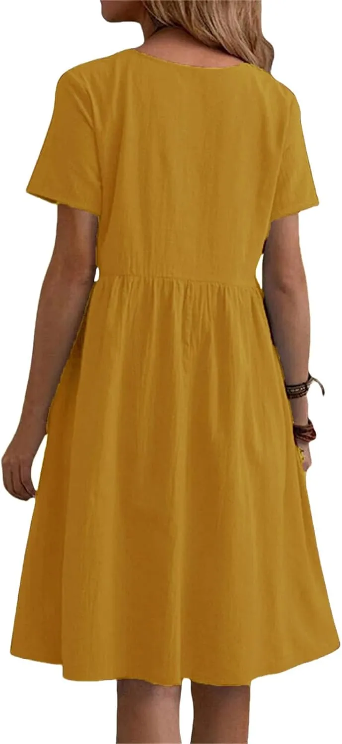 Cotton Linen Dresses Women Loose Fitting Dress Womens Dresses Tshirt Dress with Pockets Plus Size Sundresses