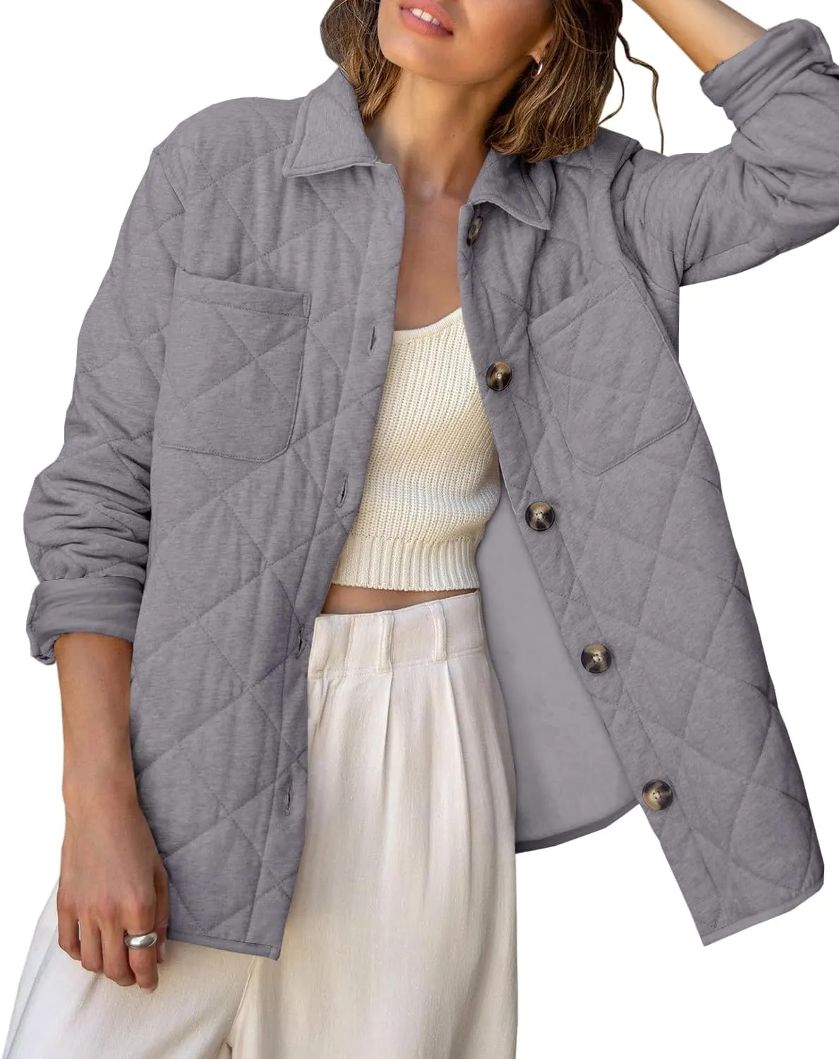 Danedvi Womens Casual Lapel Collared Lightweight Quilted Jackets Fall Winter Warm Loose Puffer Outerwear