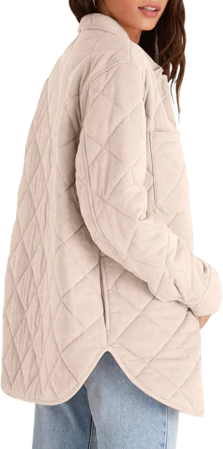Danedvi Womens Casual Lapel Collared Lightweight Quilted Jackets Fall Winter Warm Loose Puffer Outerwear