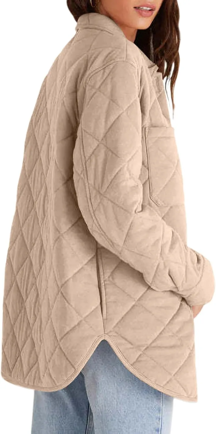 Danedvi Womens Casual Lapel Collared Lightweight Quilted Jackets Fall Winter Warm Loose Puffer Outerwear