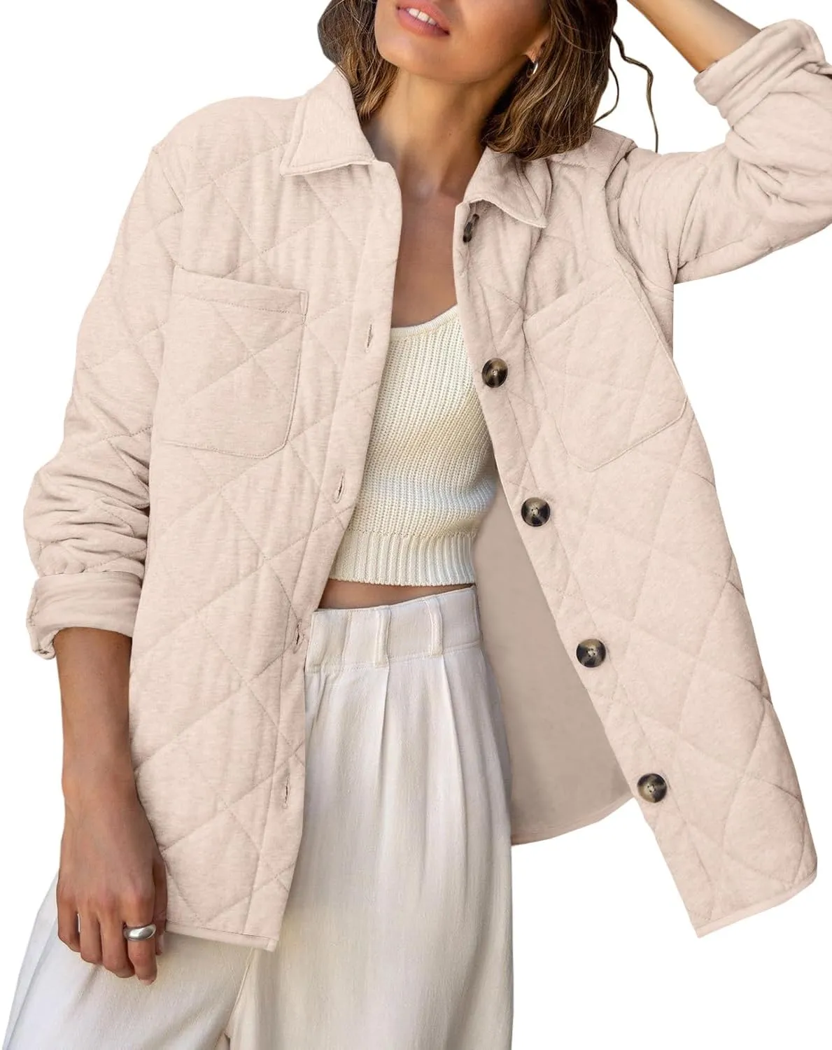 Danedvi Womens Casual Lapel Collared Lightweight Quilted Jackets Fall Winter Warm Loose Puffer Outerwear