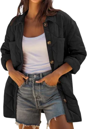 Danedvi Womens Casual Lapel Collared Lightweight Quilted Jackets Fall Winter Warm Loose Puffer Outerwear