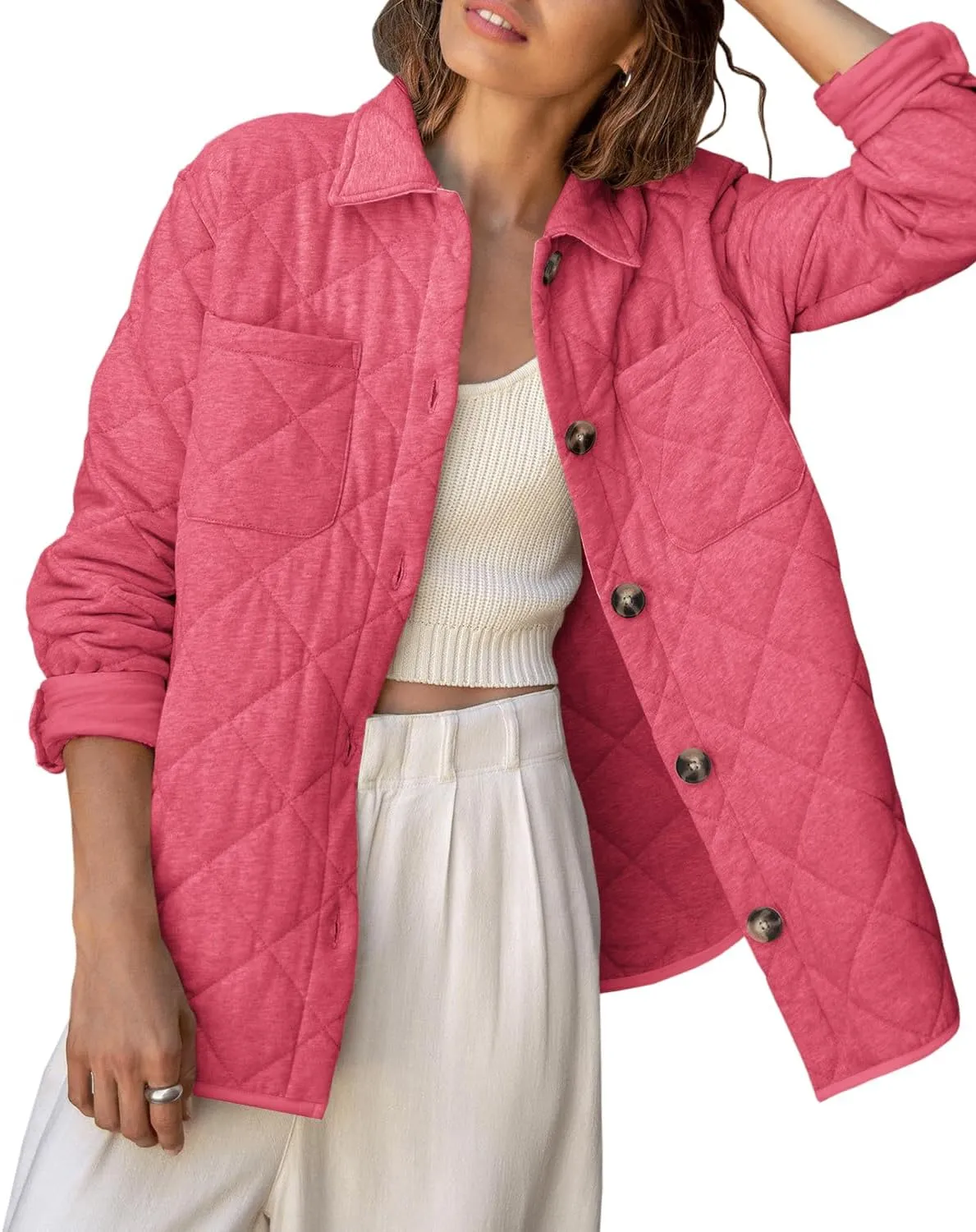 Danedvi Womens Casual Lapel Collared Lightweight Quilted Jackets Fall Winter Warm Loose Puffer Outerwear