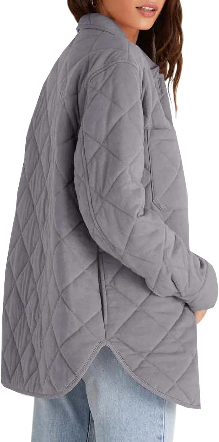 Danedvi Womens Casual Lapel Collared Lightweight Quilted Jackets Fall Winter Warm Loose Puffer Outerwear