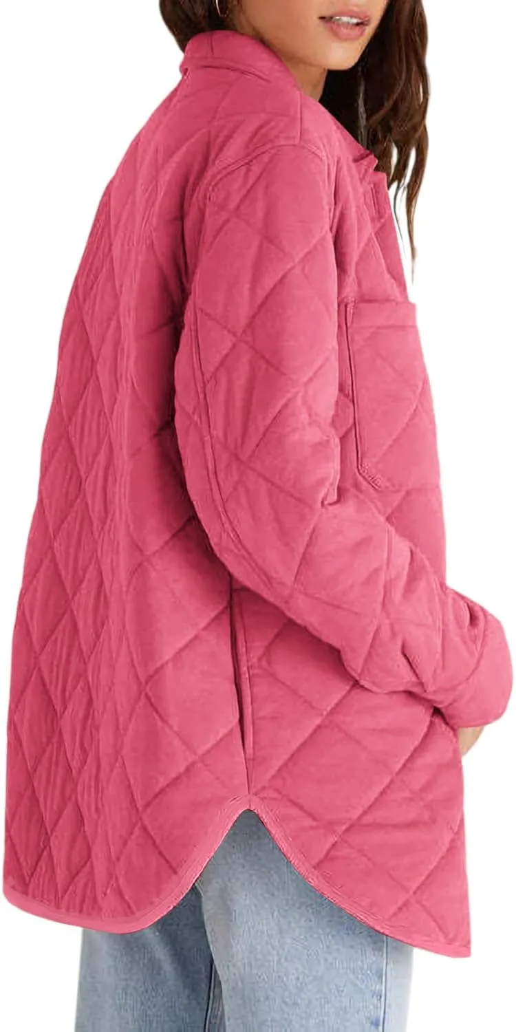Danedvi Womens Casual Lapel Collared Lightweight Quilted Jackets Fall Winter Warm Loose Puffer Outerwear