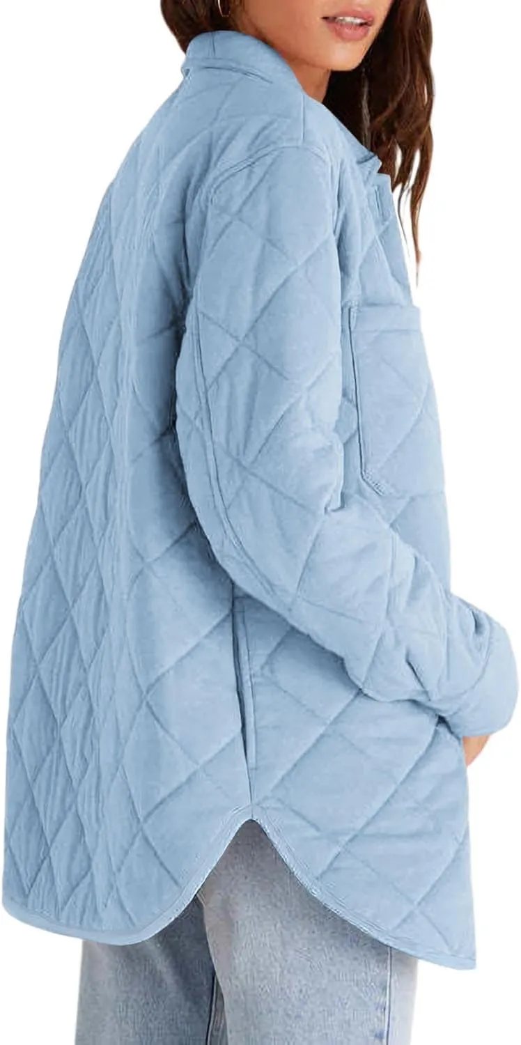 Danedvi Womens Casual Lapel Collared Lightweight Quilted Jackets Fall Winter Warm Loose Puffer Outerwear