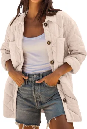 Danedvi Womens Casual Lapel Collared Lightweight Quilted Jackets Fall Winter Warm Loose Puffer Outerwear