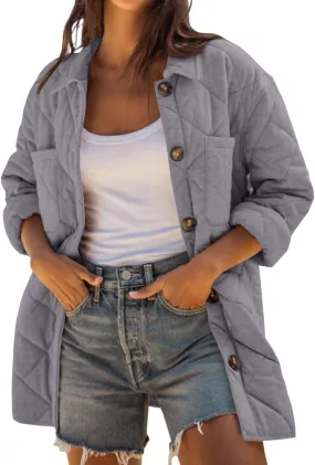 Danedvi Womens Casual Lapel Collared Lightweight Quilted Jackets Fall Winter Warm Loose Puffer Outerwear