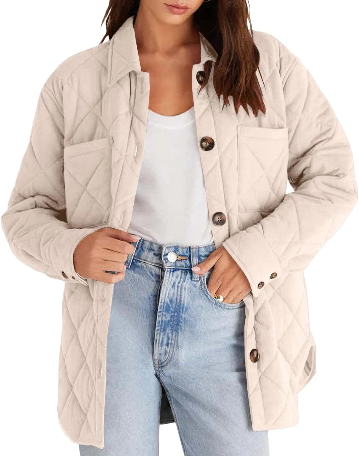 Danedvi Womens Casual Lapel Collared Lightweight Quilted Jackets Fall Winter Warm Loose Puffer Outerwear