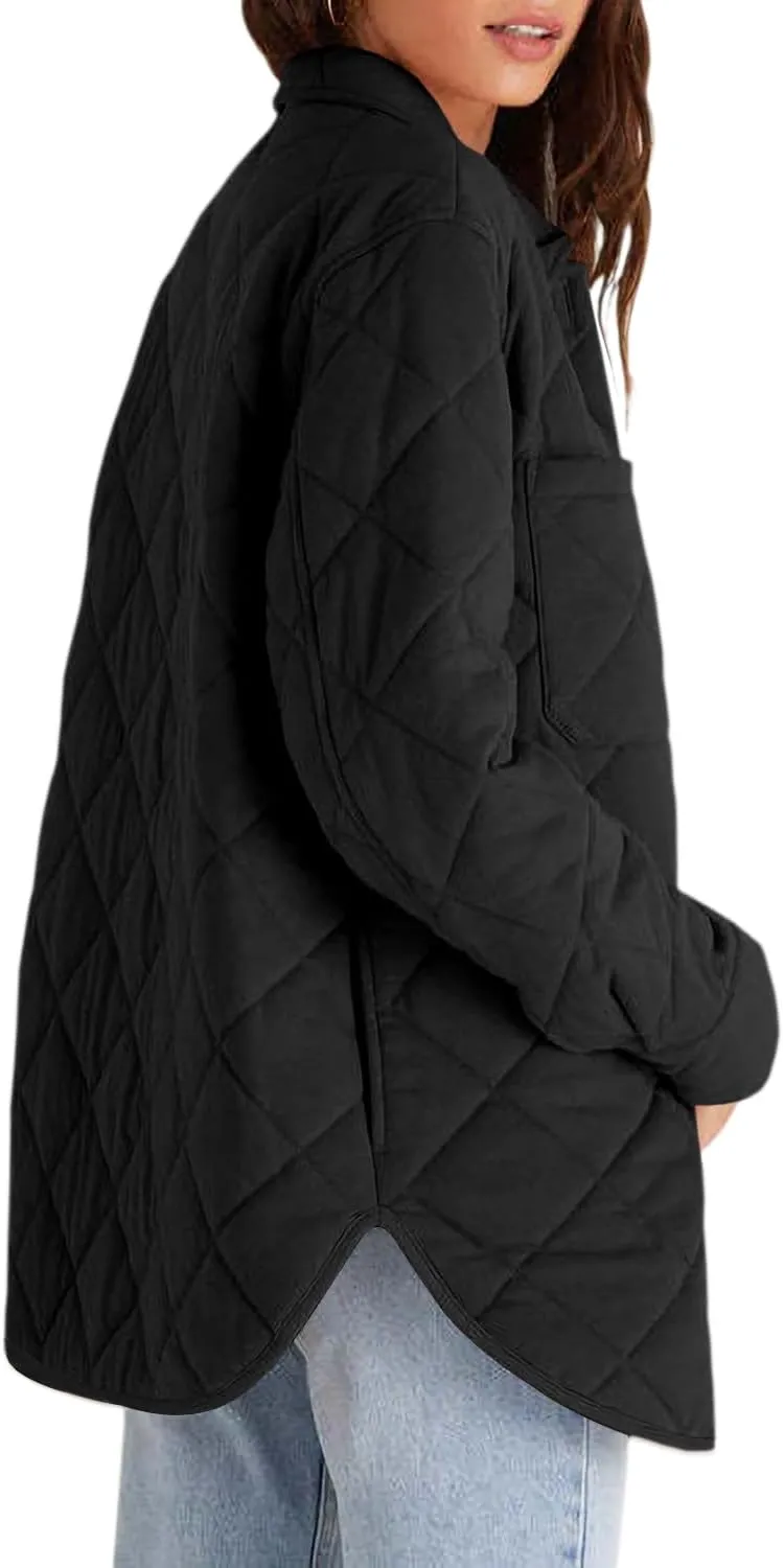 Danedvi Womens Casual Lapel Collared Lightweight Quilted Jackets Fall Winter Warm Loose Puffer Outerwear
