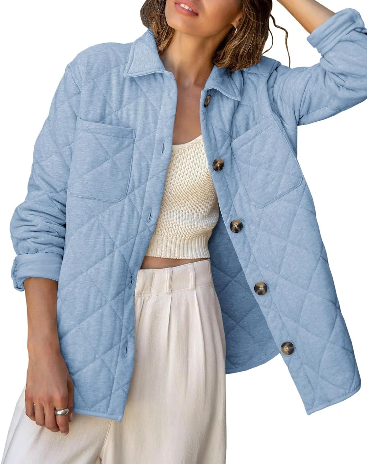 Danedvi Womens Casual Lapel Collared Lightweight Quilted Jackets Fall Winter Warm Loose Puffer Outerwear