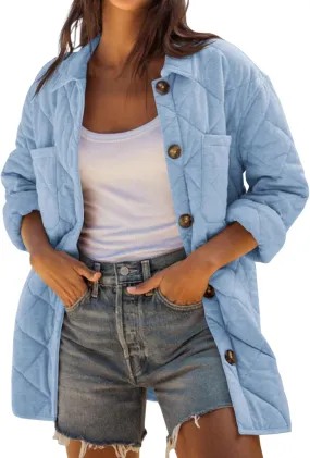 Danedvi Womens Casual Lapel Collared Lightweight Quilted Jackets Fall Winter Warm Loose Puffer Outerwear