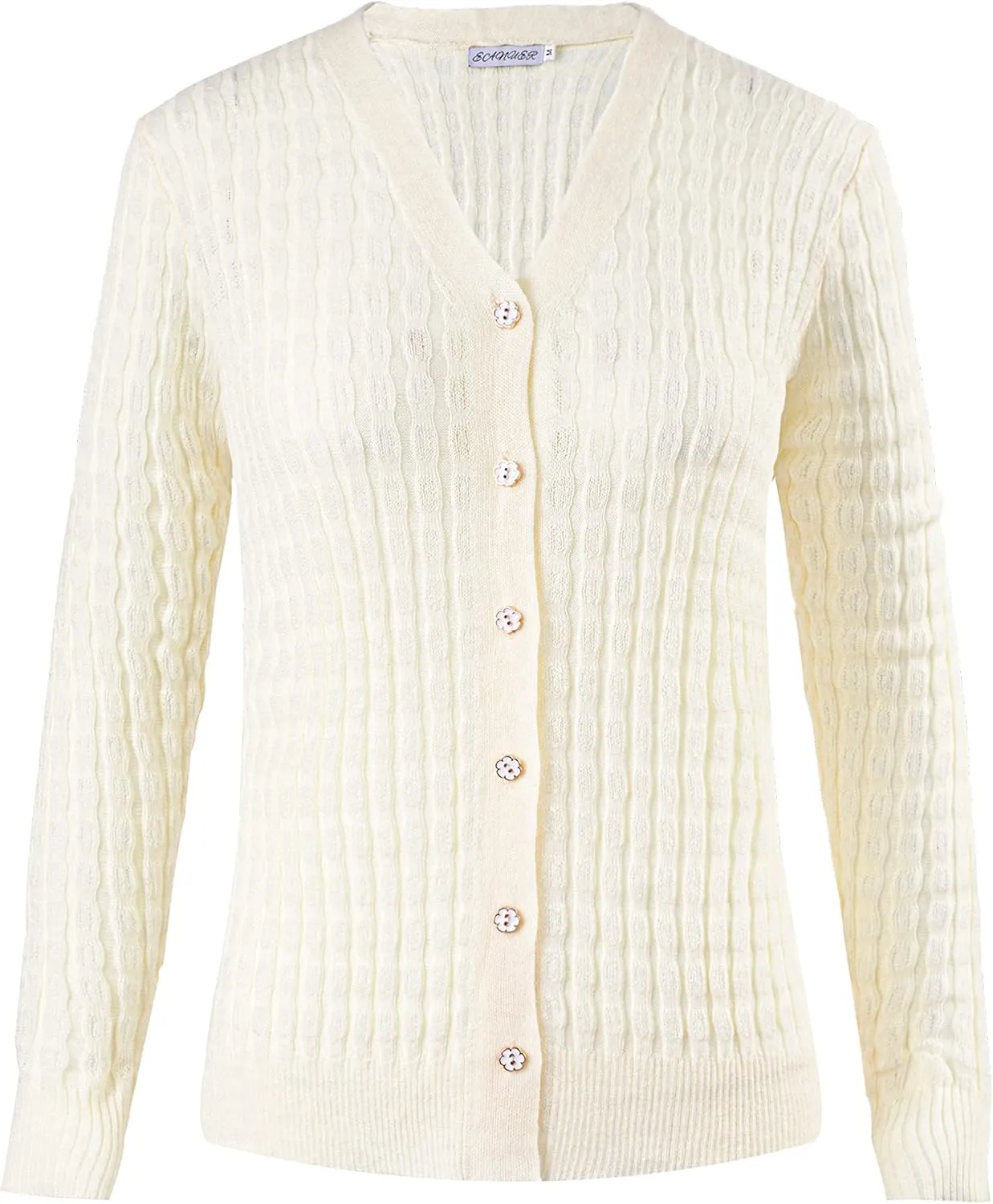 EANUER Women's Lightweight V Neck Long Sleeve Button Down Hollow Out Wool Cardigan Sweaters