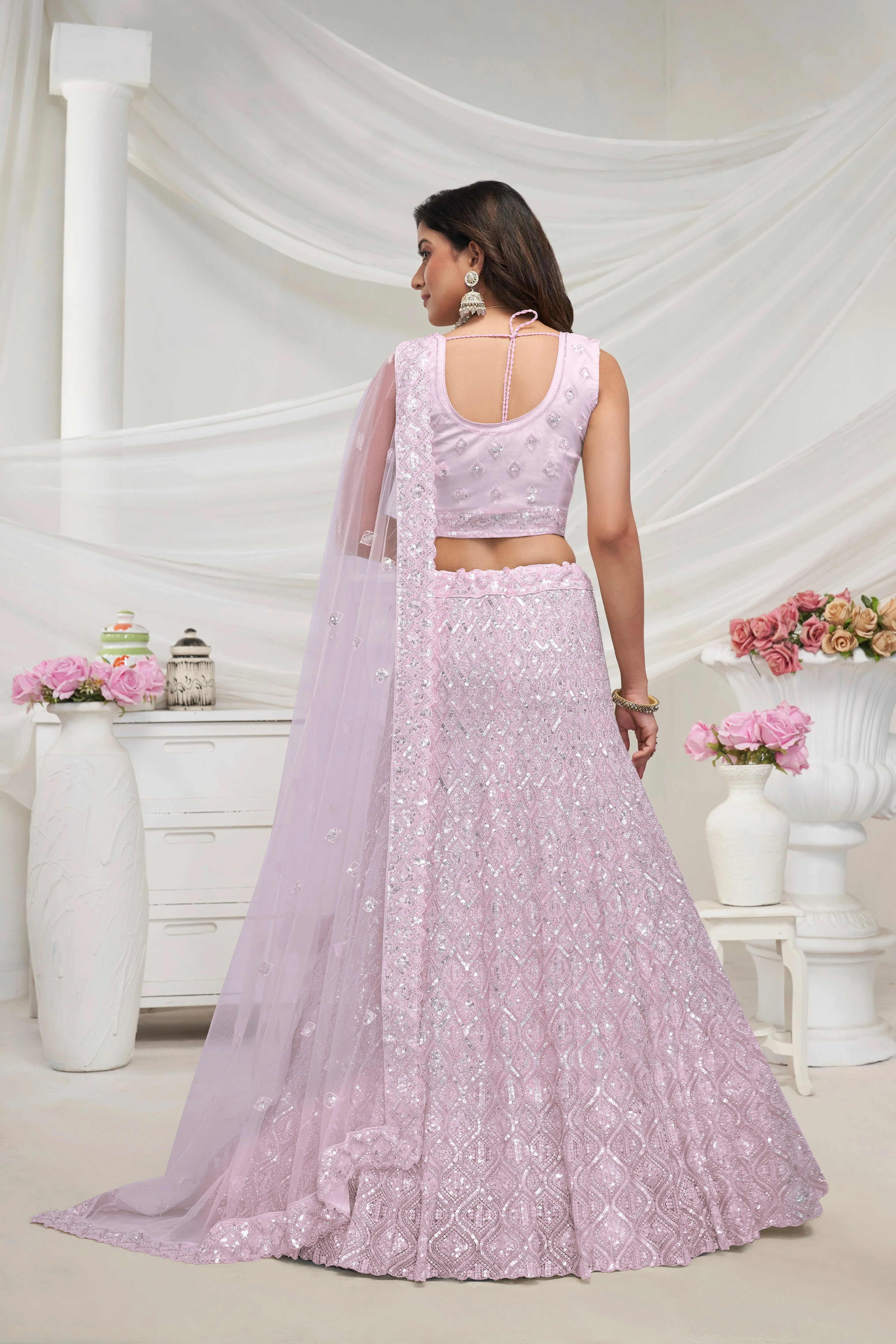 Elegant Mauve Soft Net Lehenga Choli with Diamond Sequin Work