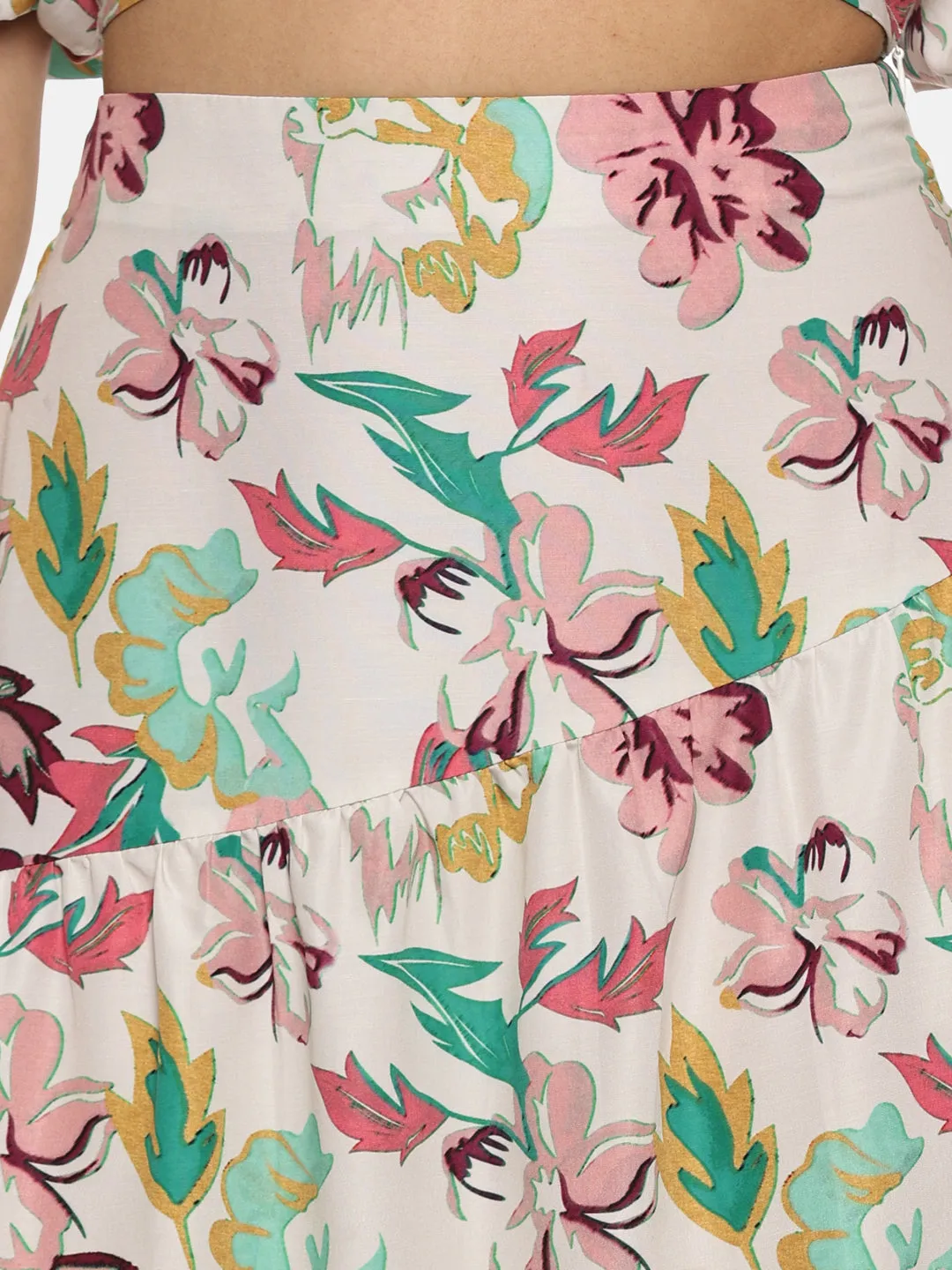 IS.U Floral Multicolor Cut And Sew Midaxi Skirt