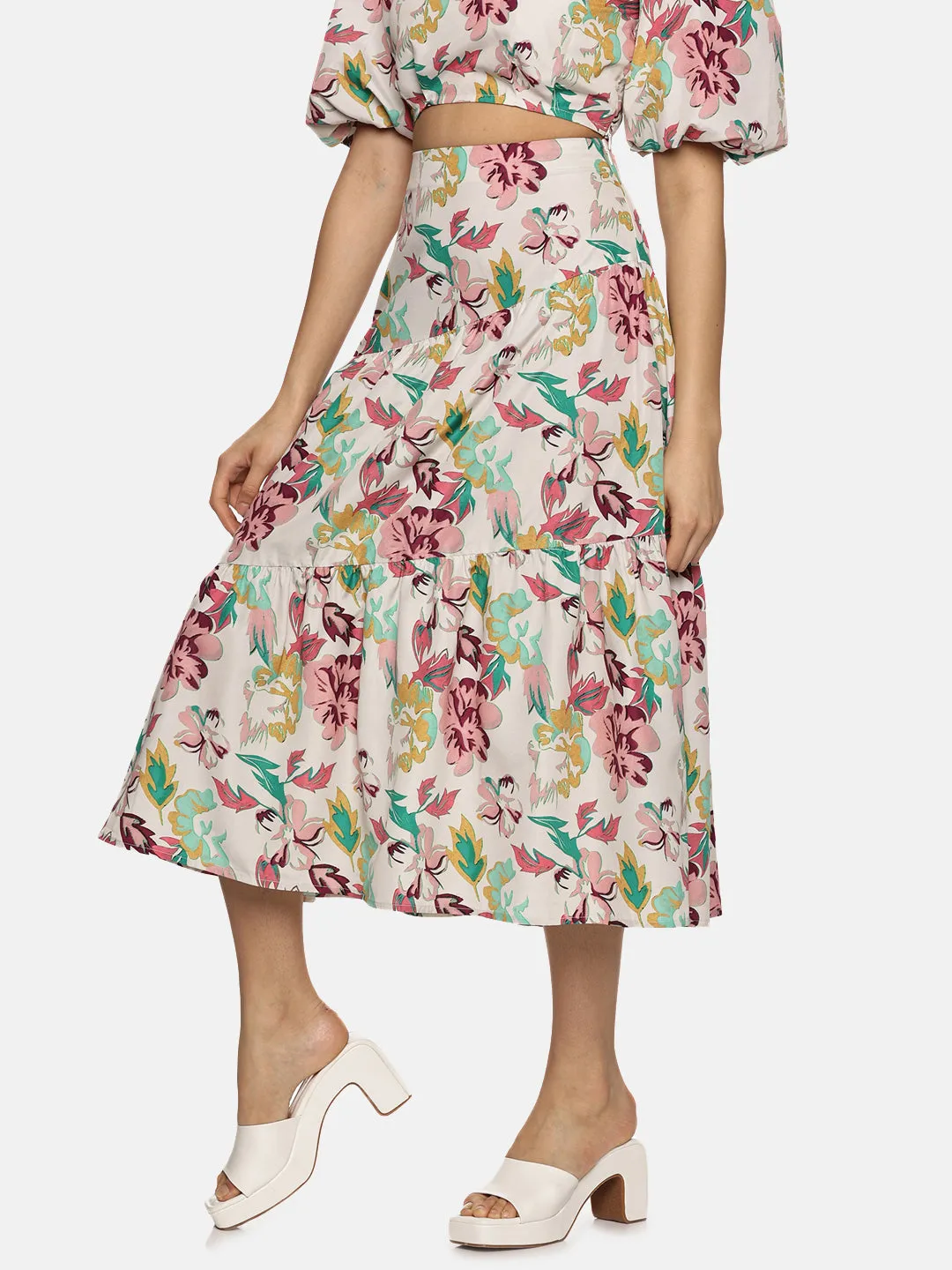 IS.U Floral Multicolor Cut And Sew Midaxi Skirt
