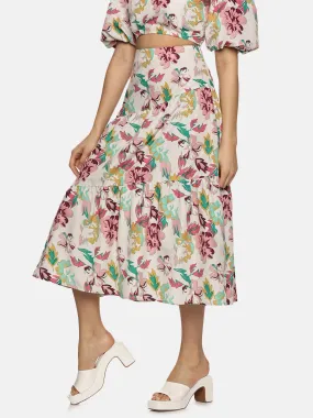IS.U Floral Multicolor Cut And Sew Midaxi Skirt