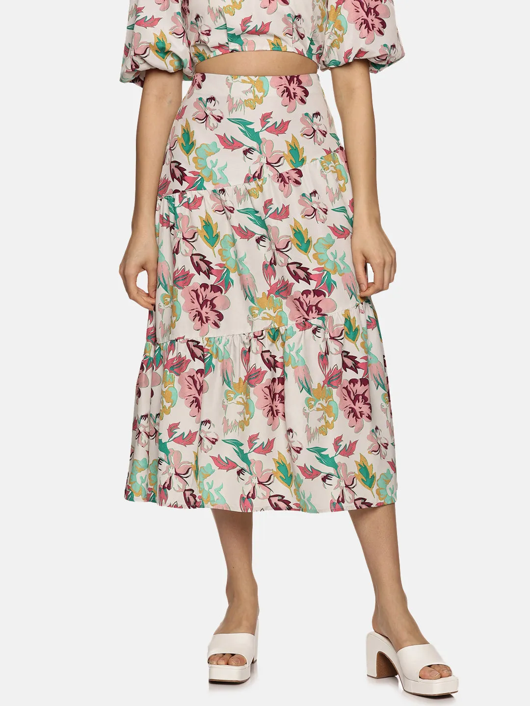 IS.U Floral Multicolor Cut And Sew Midaxi Skirt