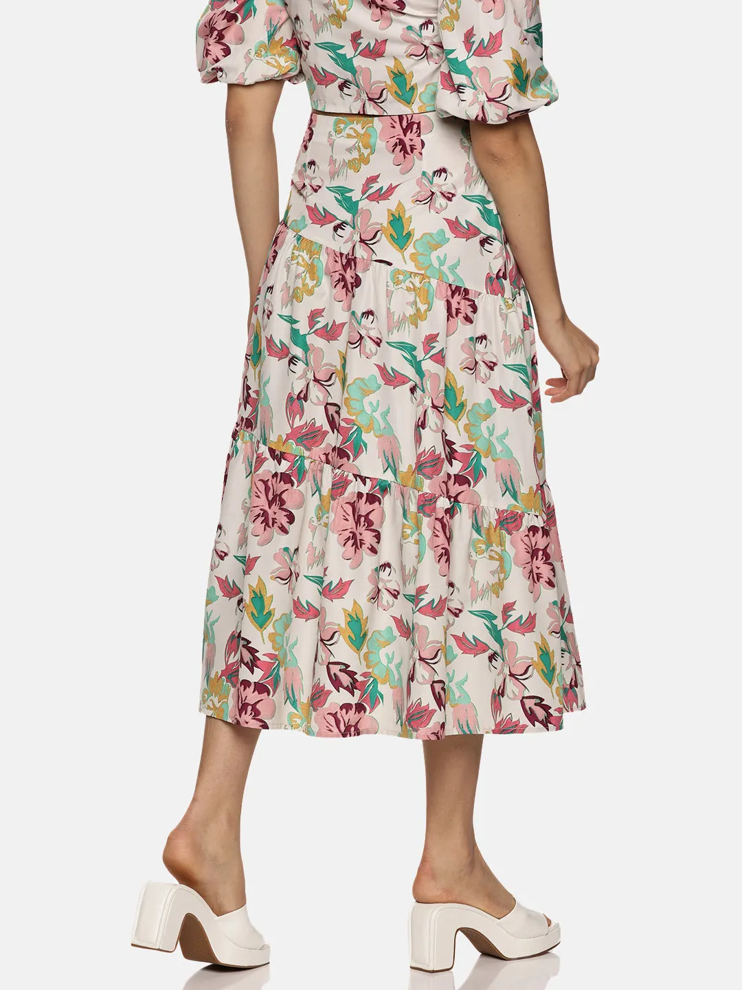 IS.U Floral Multicolor Cut And Sew Midaxi Skirt
