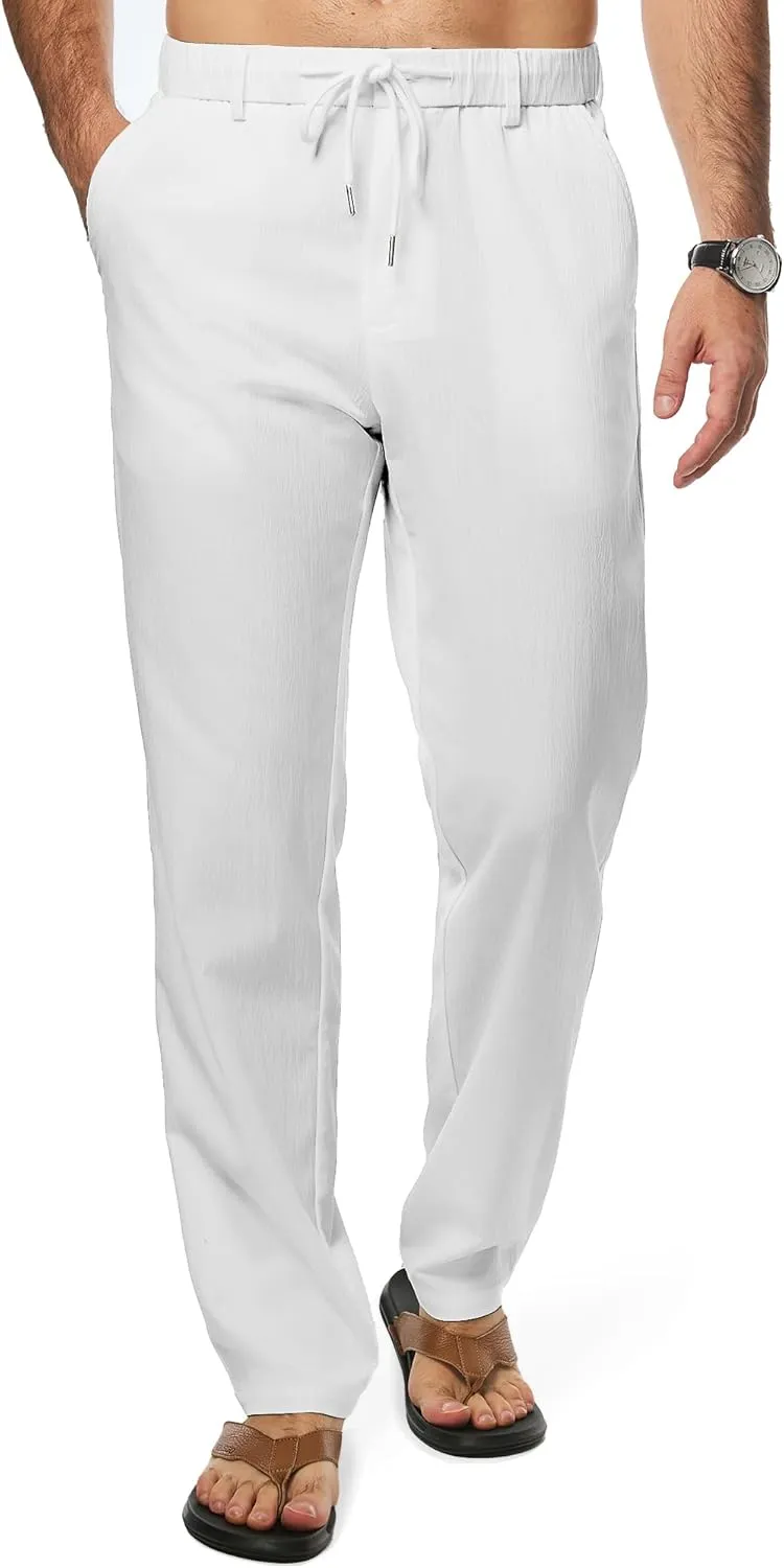 JMIERR Men's Casual Drawstring Pants Elastic Waist Lightweight Pant Summer Beach Trouser with Pockets