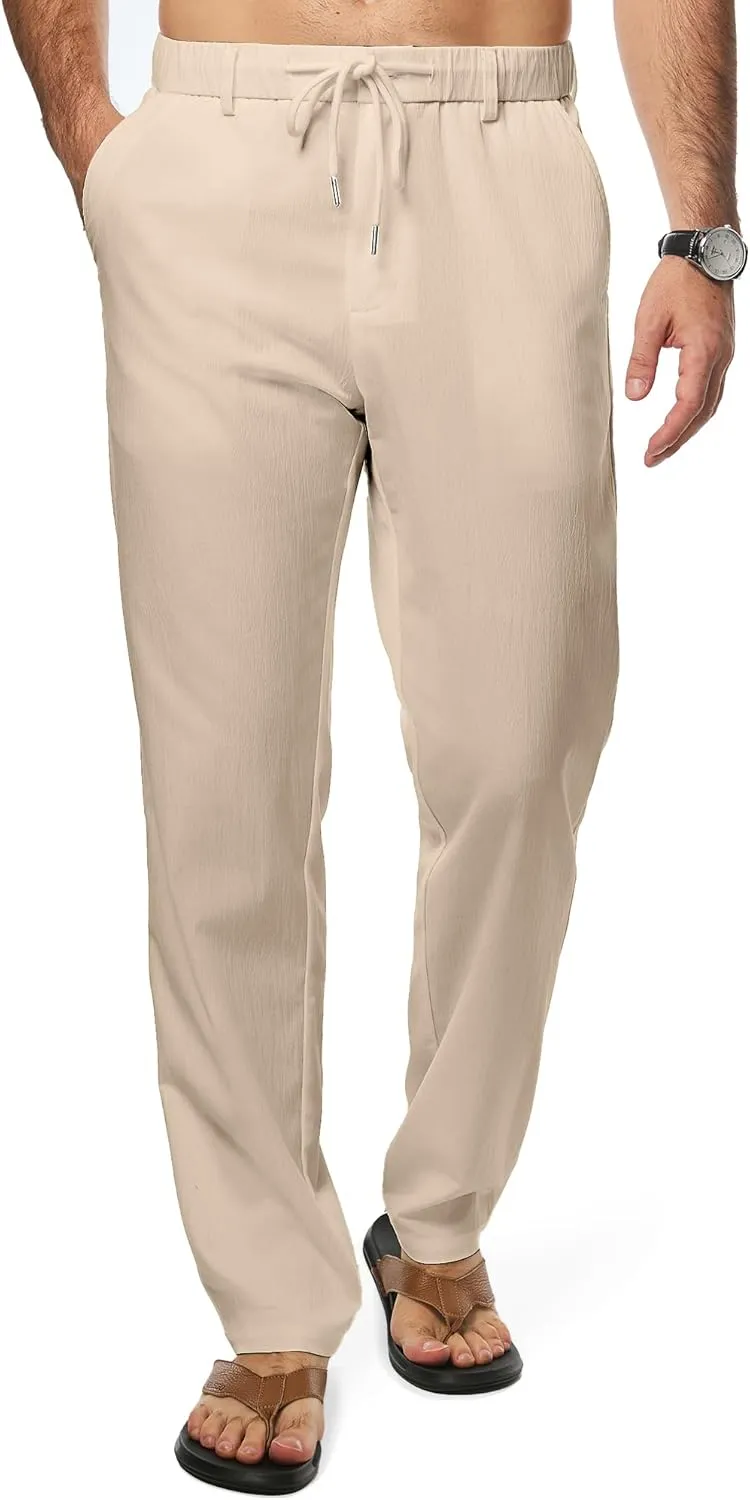 JMIERR Men's Casual Drawstring Pants Elastic Waist Lightweight Pant Summer Beach Trouser with Pockets