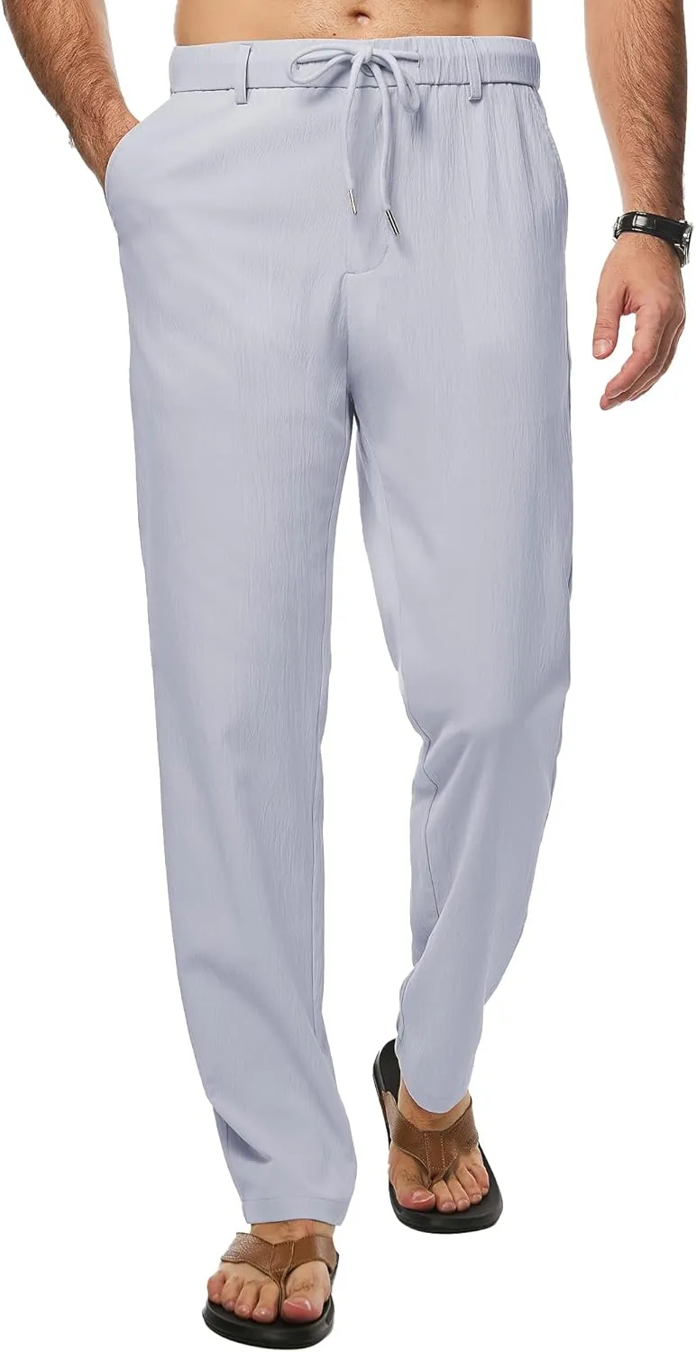 JMIERR Men's Casual Drawstring Pants Elastic Waist Lightweight Pant Summer Beach Trouser with Pockets