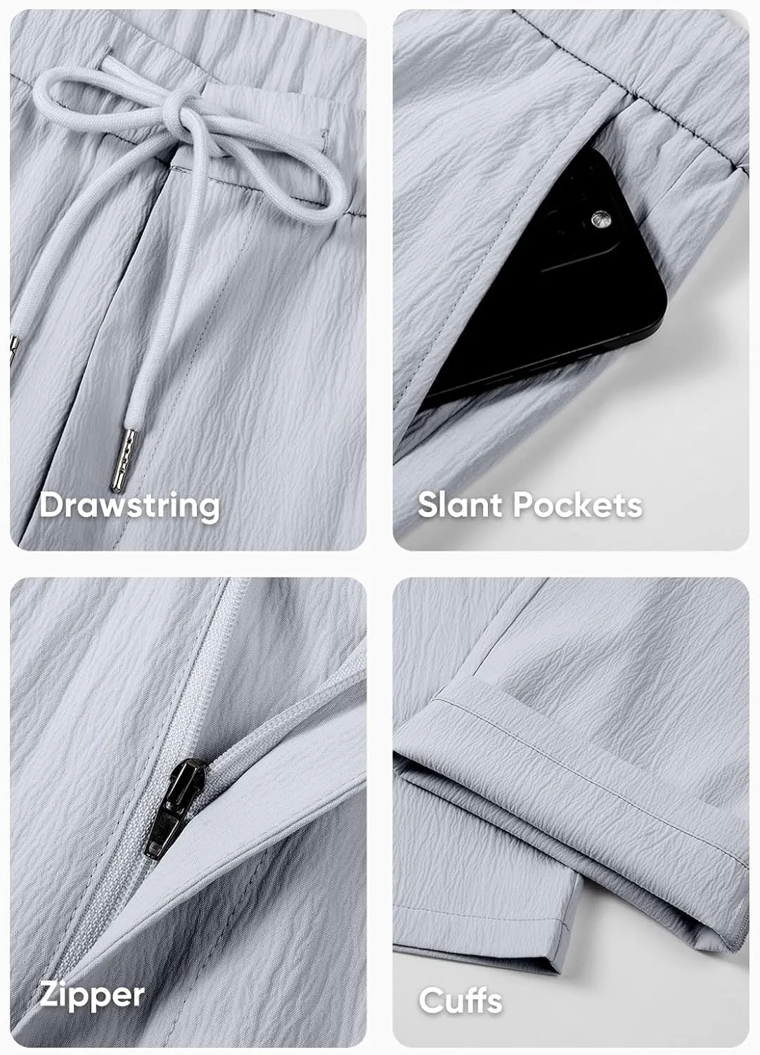 JMIERR Men's Casual Drawstring Pants Elastic Waist Lightweight Pant Summer Beach Trouser with Pockets