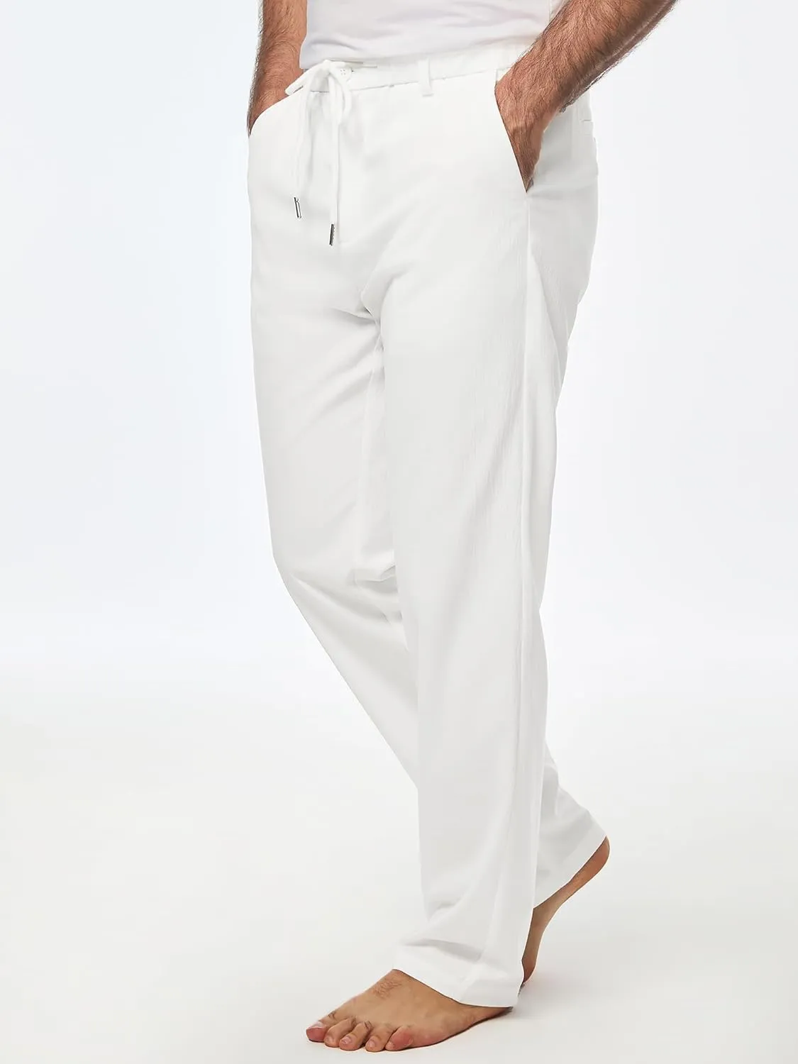 JMIERR Men's Casual Drawstring Pants Elastic Waist Lightweight Pant Summer Beach Trouser with Pockets