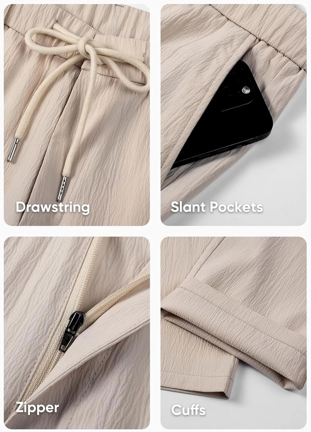 JMIERR Men's Casual Drawstring Pants Elastic Waist Lightweight Pant Summer Beach Trouser with Pockets