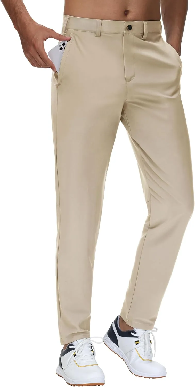 JWM 29"/30"/31"/32" Mens Golf Pants Stretch Straight Leg Relaxed Fit Dress Pants Lightweight Comfy Casual Trousers Zip Pocket