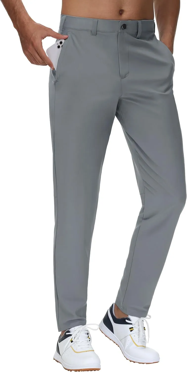 JWM 29"/30"/31"/32" Mens Golf Pants Stretch Straight Leg Relaxed Fit Dress Pants Lightweight Comfy Casual Trousers Zip Pocket