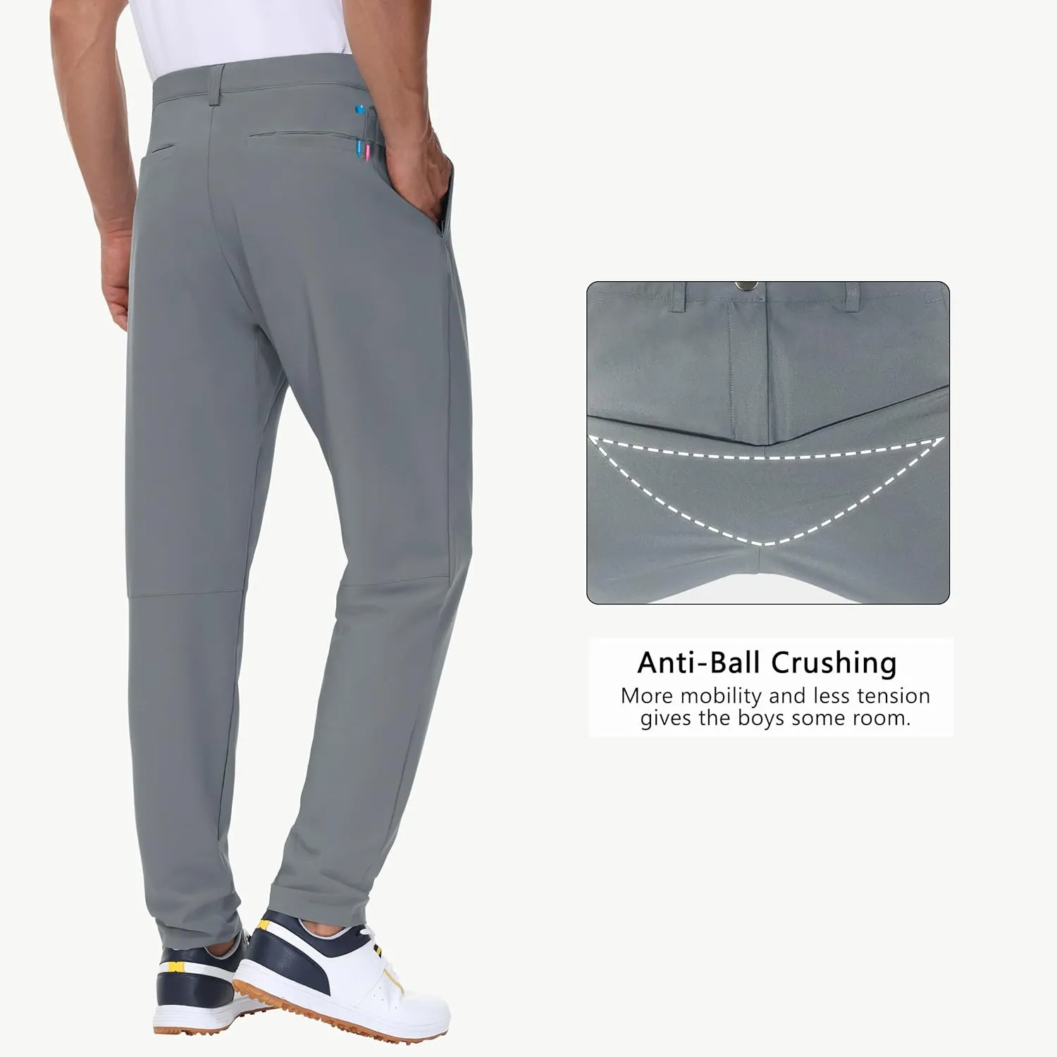 JWM 29"/30"/31"/32" Mens Golf Pants Stretch Straight Leg Relaxed Fit Dress Pants Lightweight Comfy Casual Trousers Zip Pocket