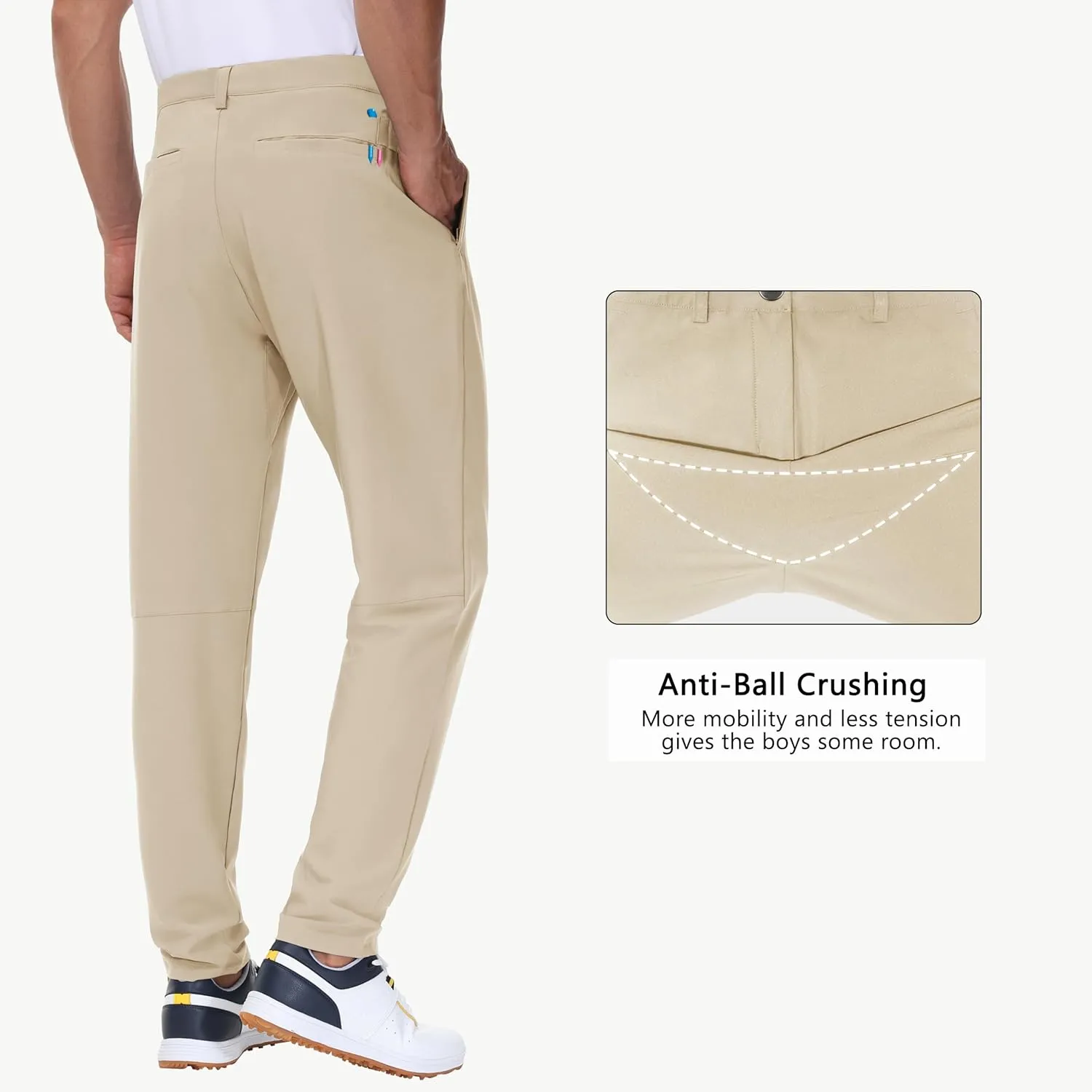 JWM 29"/30"/31"/32" Mens Golf Pants Stretch Straight Leg Relaxed Fit Dress Pants Lightweight Comfy Casual Trousers Zip Pocket