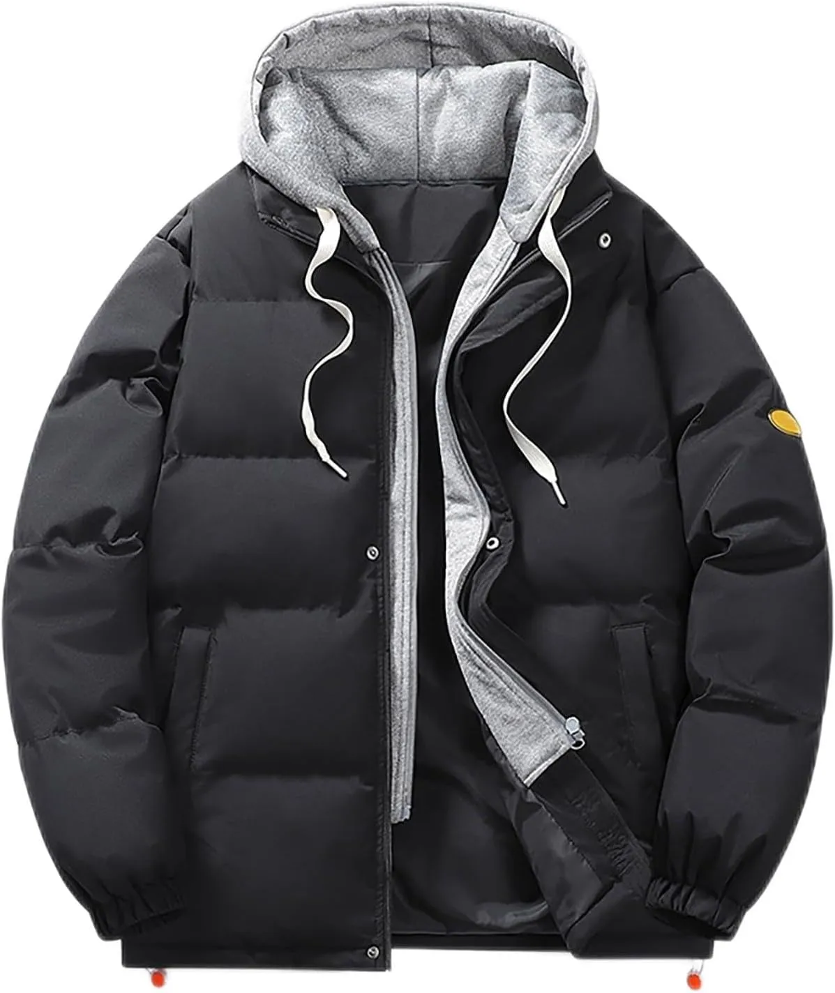 Men's Winter Thick Hooded Puffer Jackets Oversized Full Zip Warm Soft Lightweight Quilted Down Coats Outwear for Cold Weather