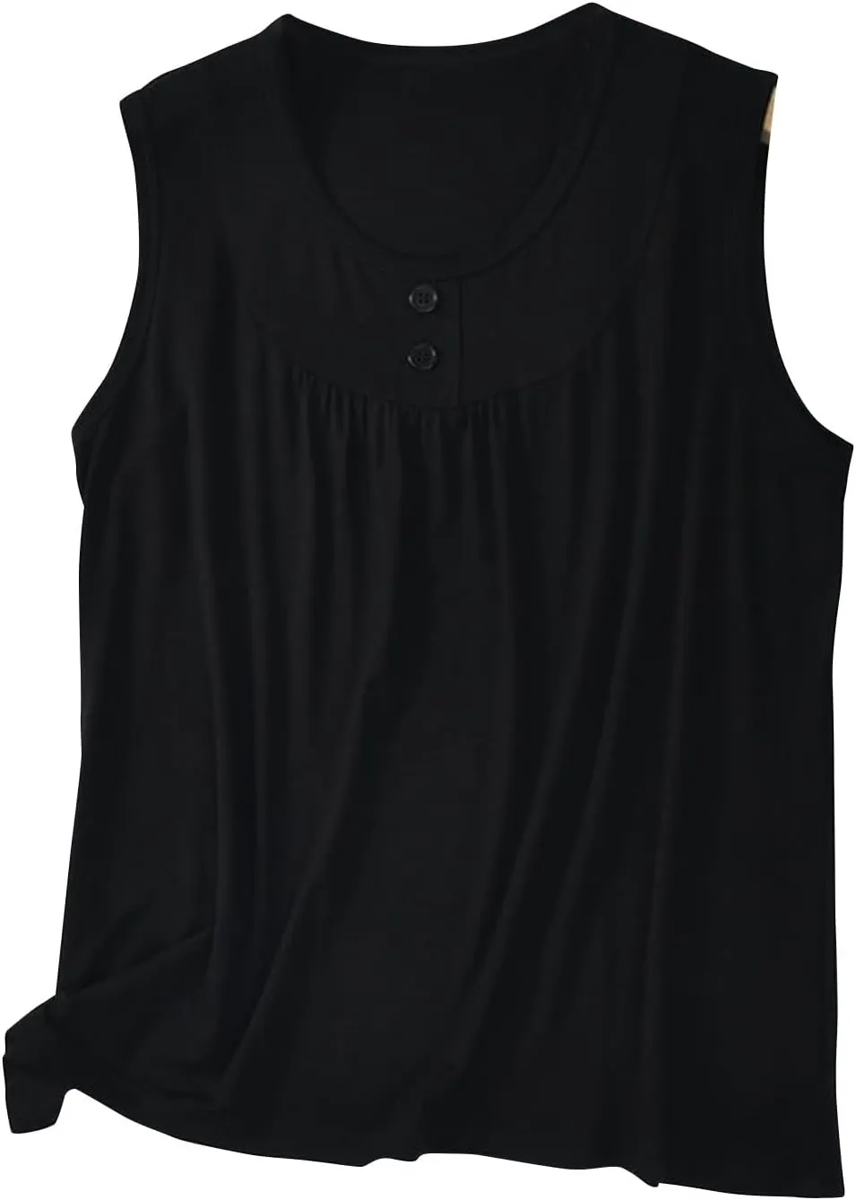 Palaver Tank Top for Women Summer Crweneck Sleeve Tunic Loose Fit Button Down Basic Shirts Soft Casual Blouse