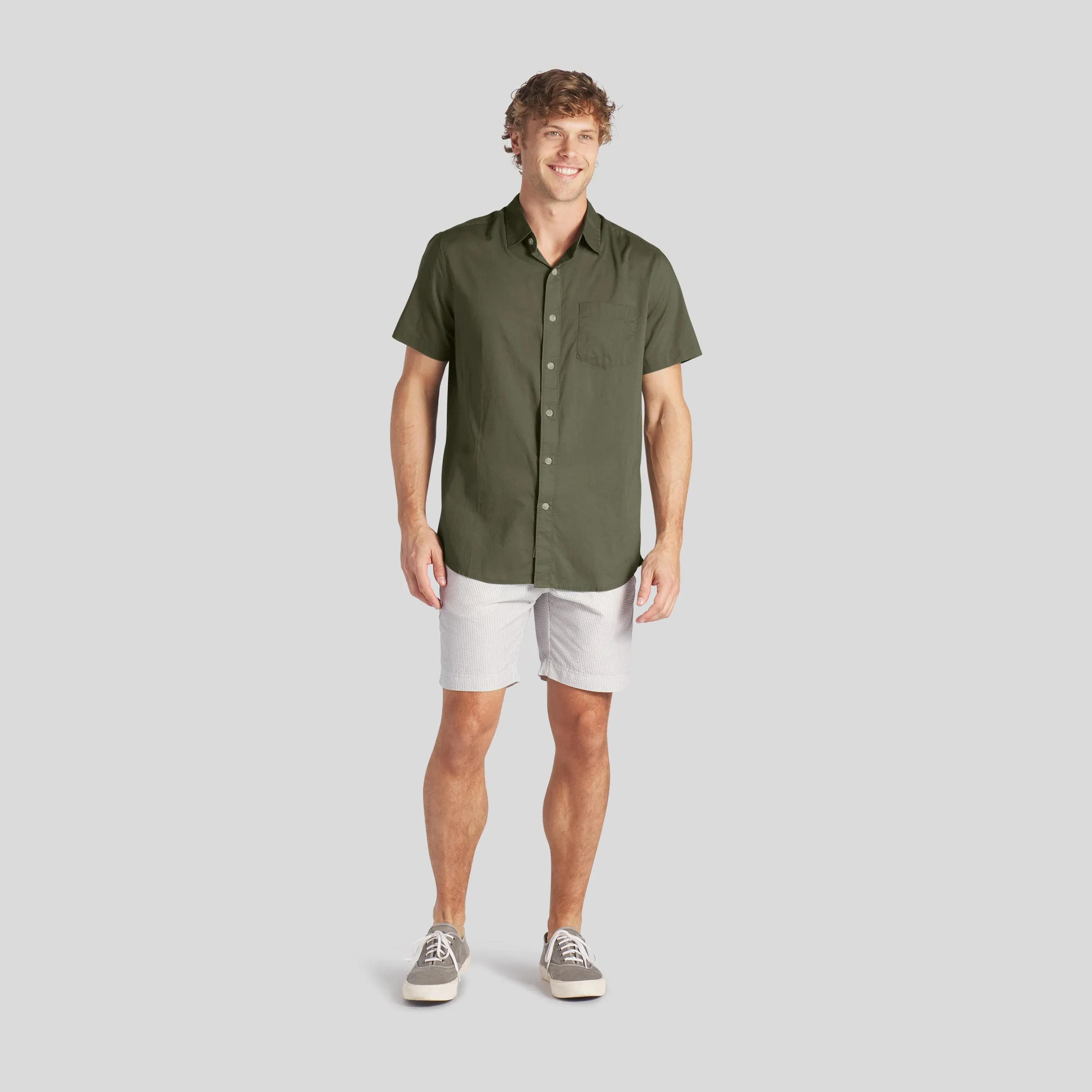 Portofino Featherweight Poplin Short Sleeve Shirt - Military Olive
