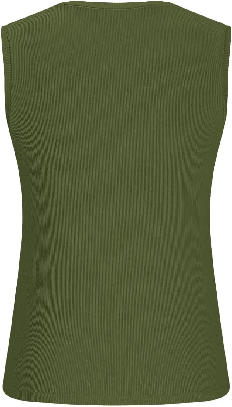 Ribbed Knit Tank Tops for Women Summer Scoop Neck Sleeveless Cropped Shirts Casual Solid Color Workout Slim Blouse