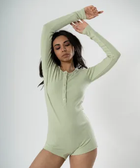 Ribbed Playsuit - Pastel green