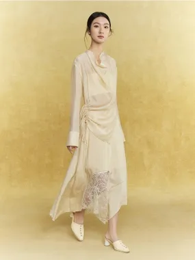 Satin Lace Asymmetry Elegant Chic Long-Skirt