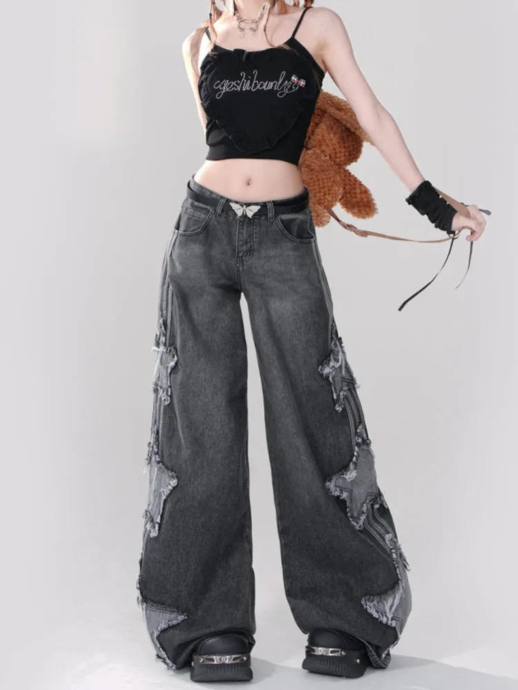 Star Embroidery Sweet and Cool Style Spring Jeans