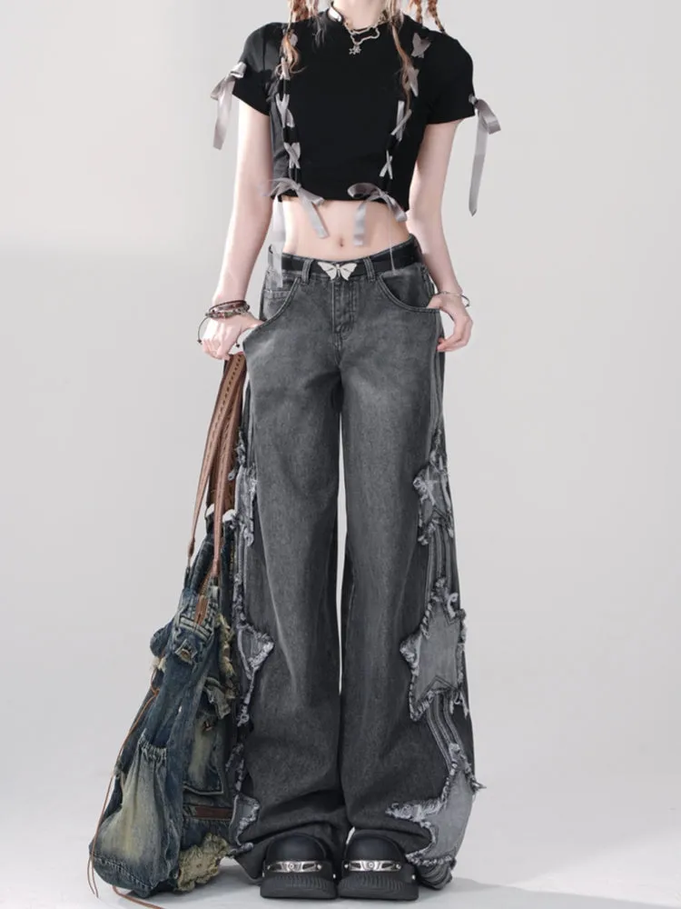 Star Embroidery Sweet and Cool Style Spring Jeans